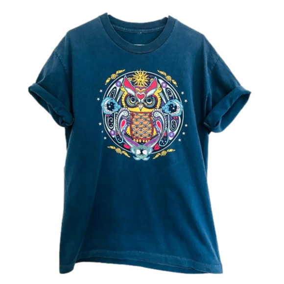 Tops - Psychedelic Wise Owl - U of M Matthaei Botanical Gardens” Boho Hippie Tee